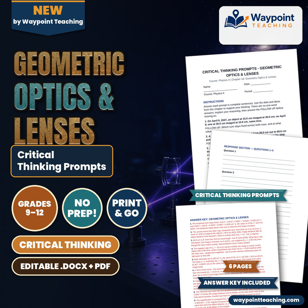 Geometric Optics & Lenses Critical Thinking Prompts cover