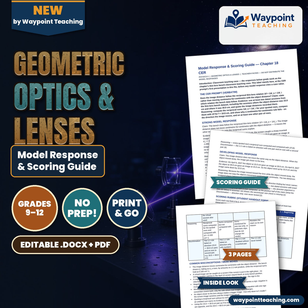 Geometric Optics & Lenses Model Response & Scoring Guide cover