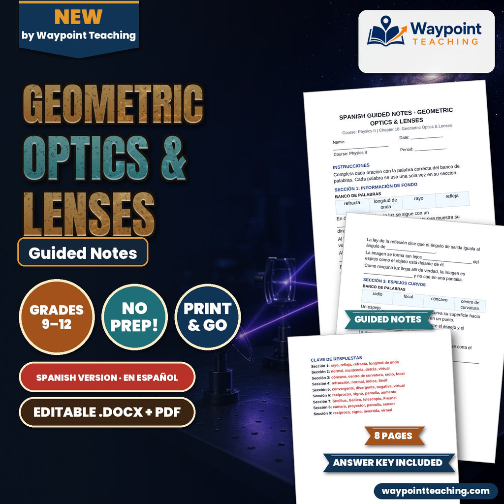 Geometric Optics & Lenses Spanish Guided Notes cover