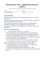 Geometric Optics & Lenses Spanish Unit Test sample page
