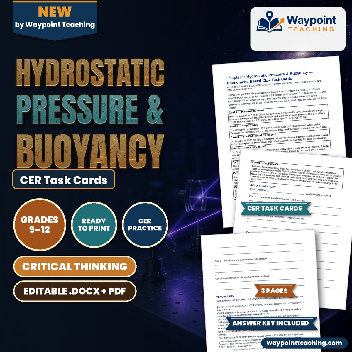 Hydrostatic Pressure & Buoyancy CER Task Cards cover