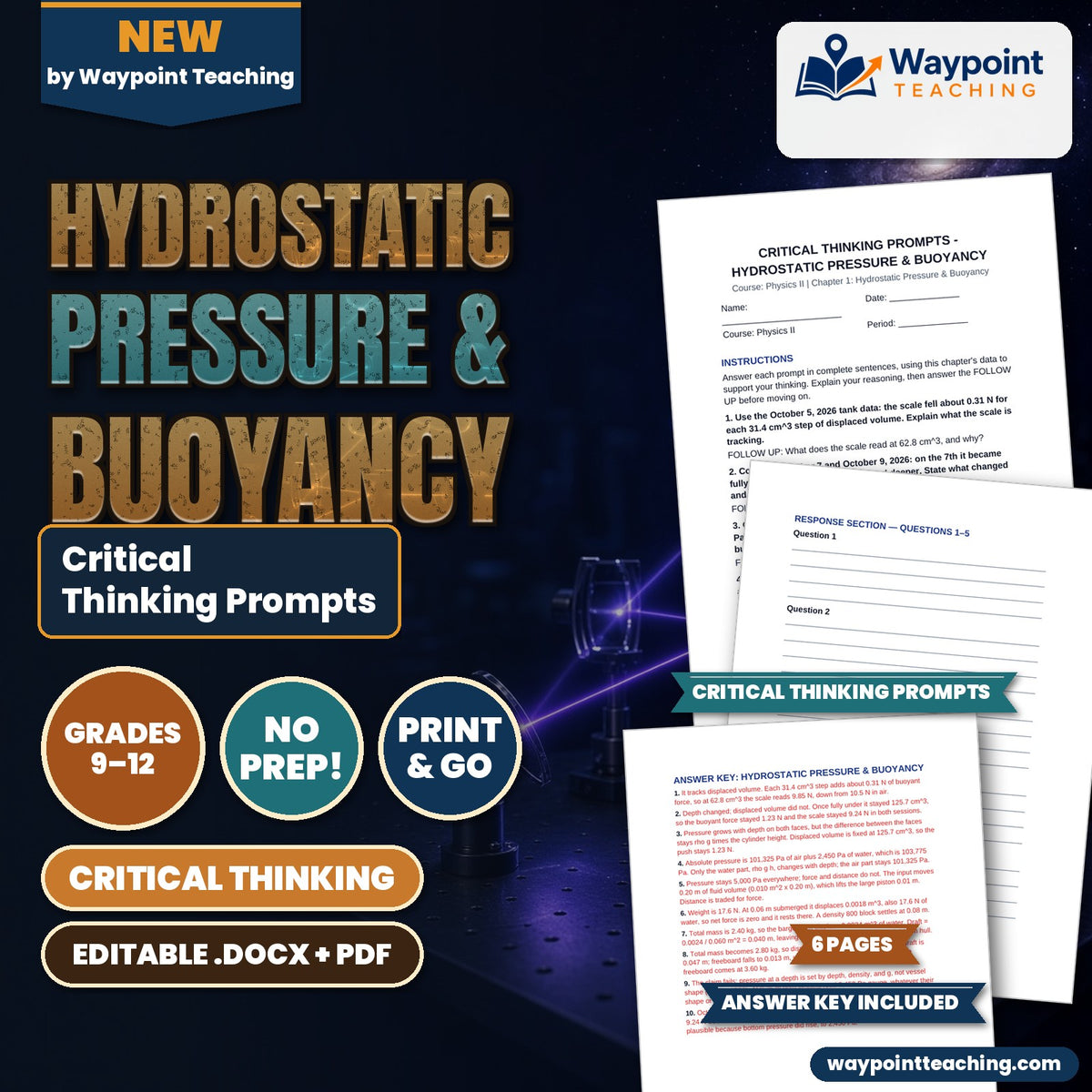Hydrostatic Pressure & Buoyancy Critical Thinking Prompts cover