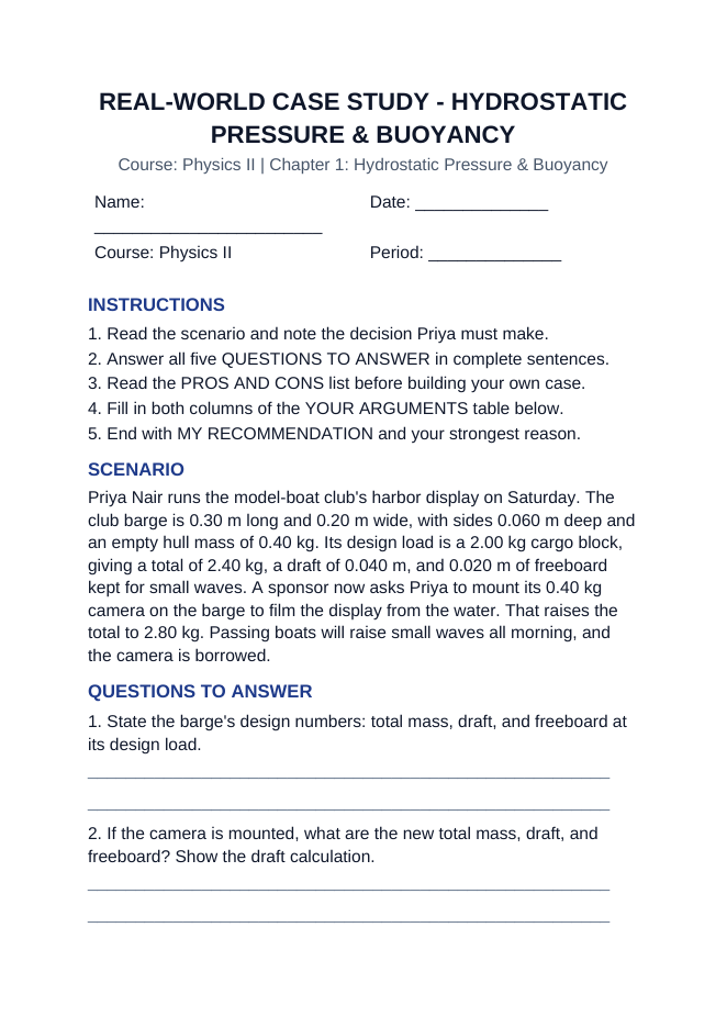 Hydrostatic Pressure & Buoyancy Real-World Case Study sample page