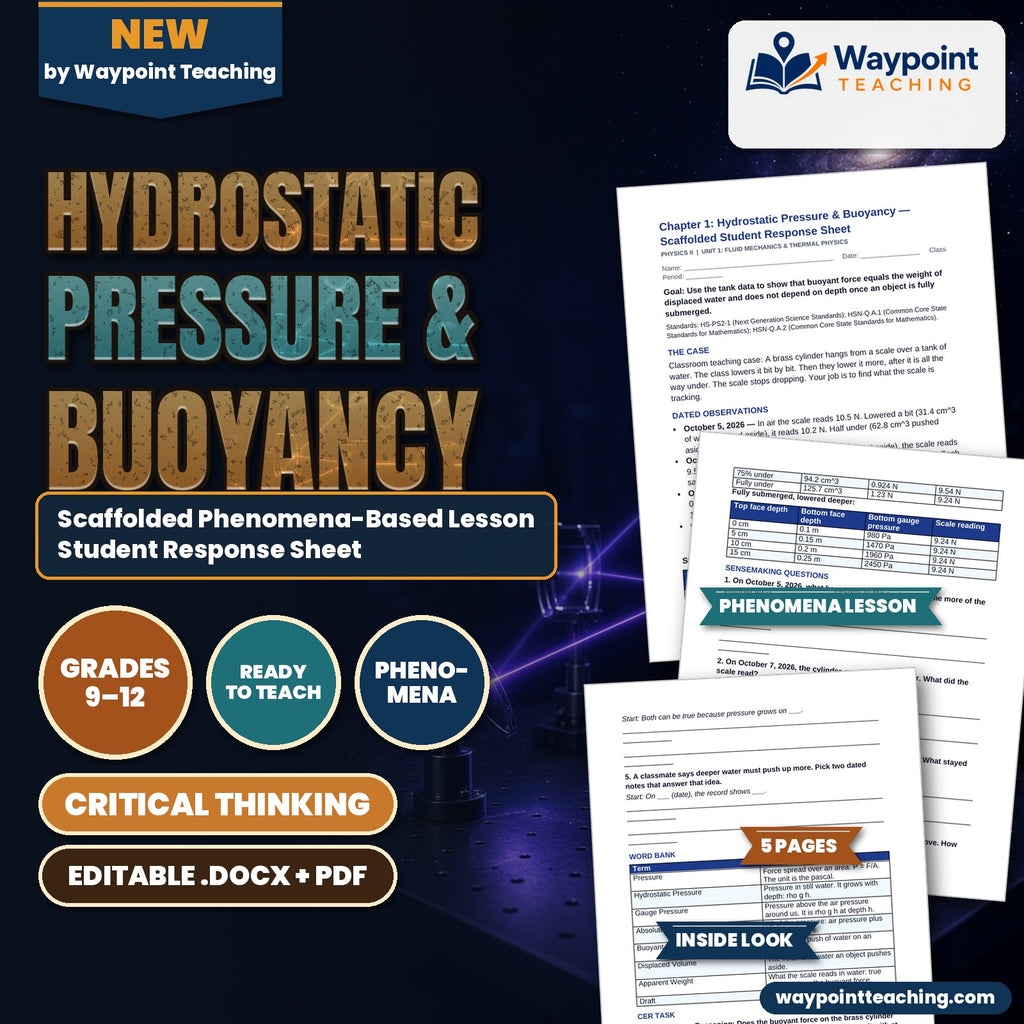 Hydrostatic Pressure & Buoyancy Scaffolded Phenomena-Based Lesson: The Cylinder That Stopped Getting Lighter Student Response Sheet cover