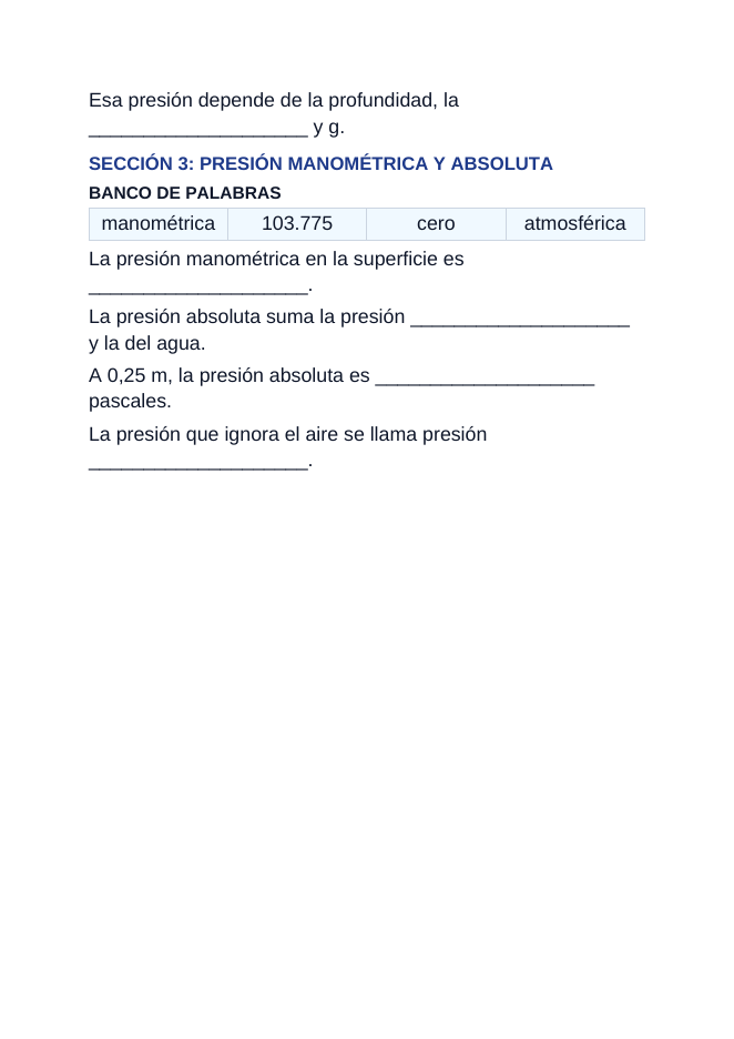 Hydrostatic Pressure & Buoyancy Spanish Guided Notes sample page