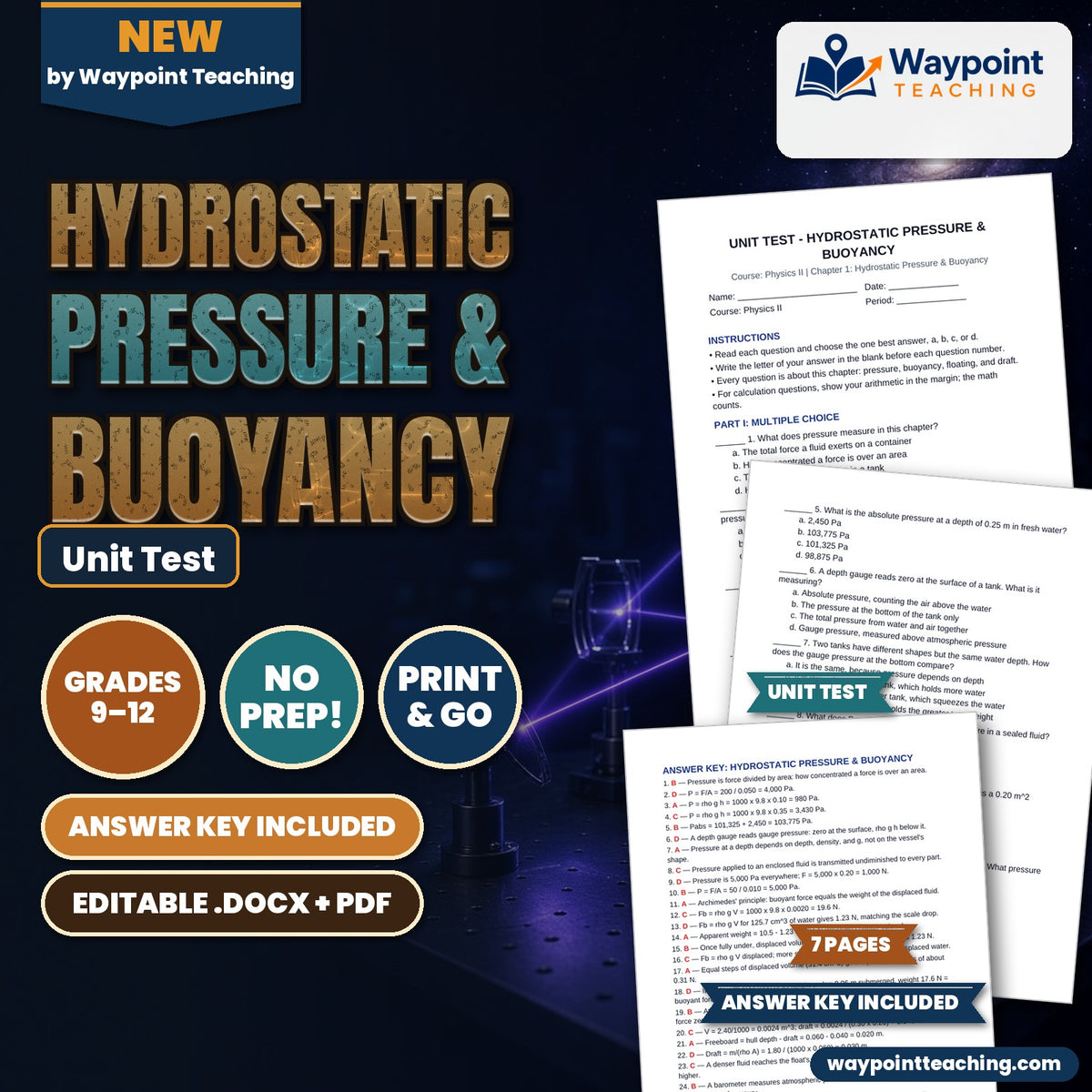 Hydrostatic Pressure & Buoyancy Unit Test cover