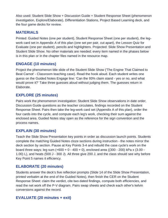 Laws of Thermodynamics 5E Lesson Plan sample page