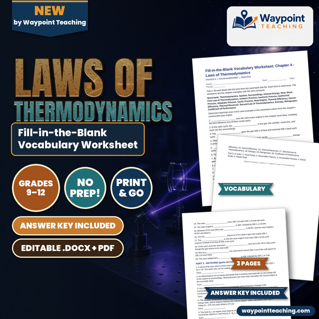 Laws of Thermodynamics Fill-in-the-Blank Vocabulary Worksheet cover