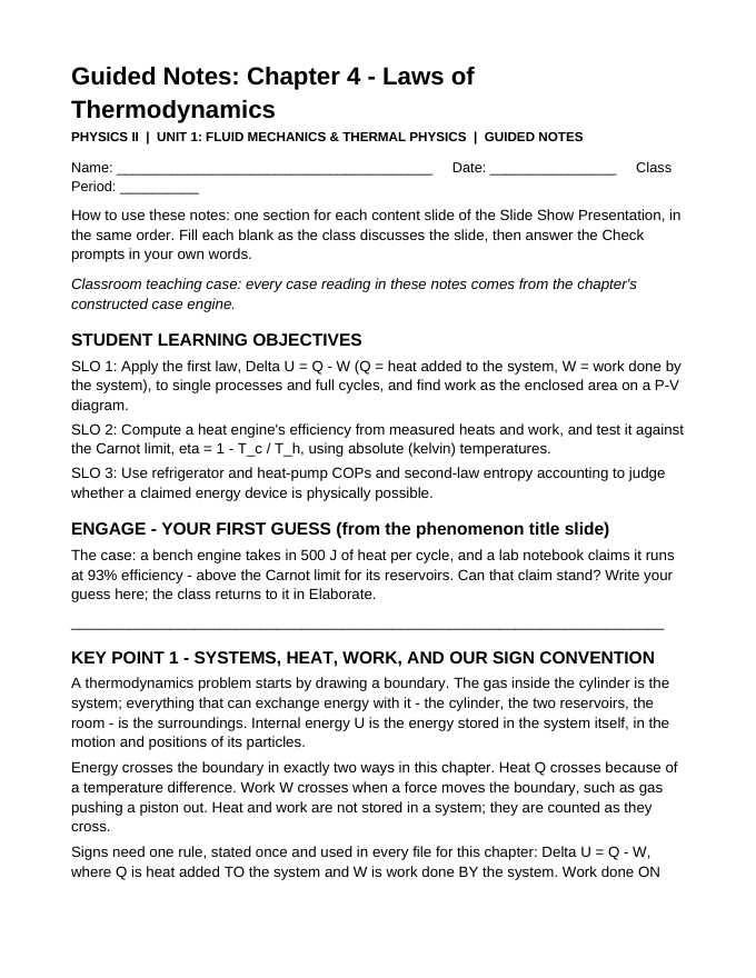 Laws of Thermodynamics Guided Notes sample page