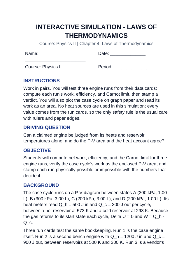 Laws of Thermodynamics Interactive Simulation sample page