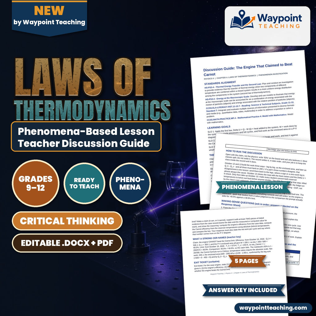 Laws of Thermodynamics Phenomena-Based Lesson: The Engine That Claimed to Beat Carnot Teacher Discussion Guide cover