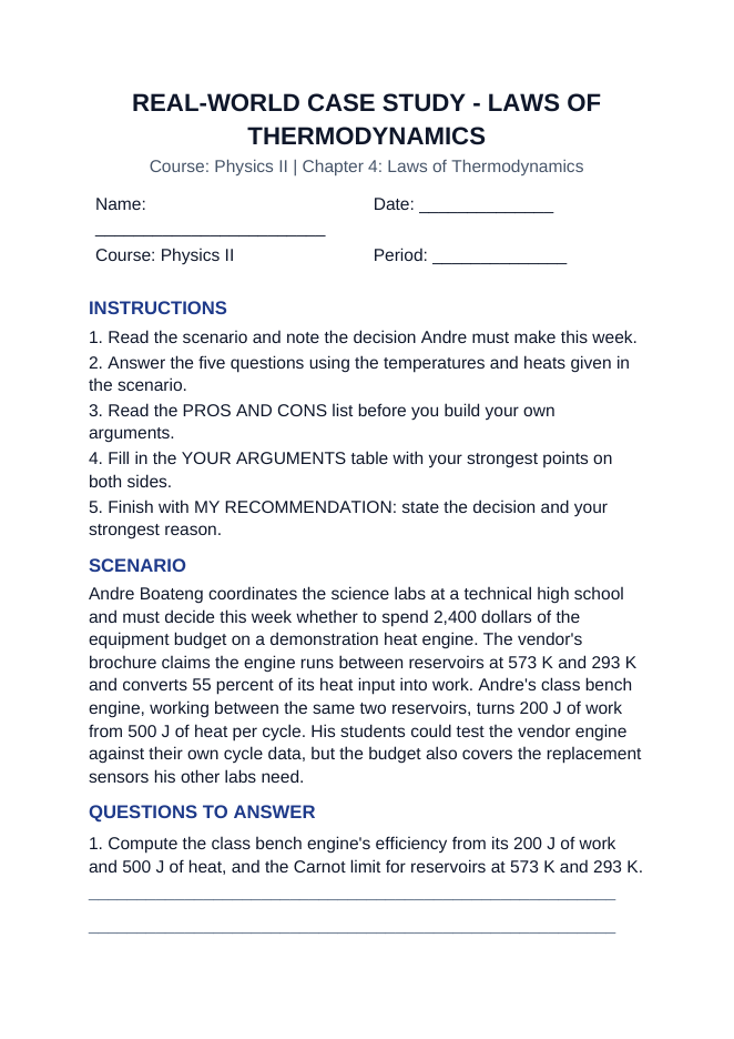 Laws of Thermodynamics Real-World Case Study sample page