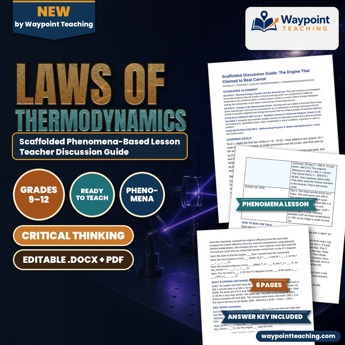 Laws of Thermodynamics Scaffolded Phenomena-Based Lesson: The Engine That Claimed to Beat Carnot Teacher Discussion Guide cover