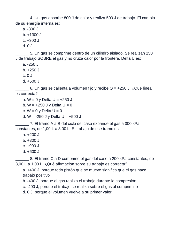 Laws of Thermodynamics Spanish Unit Test sample page