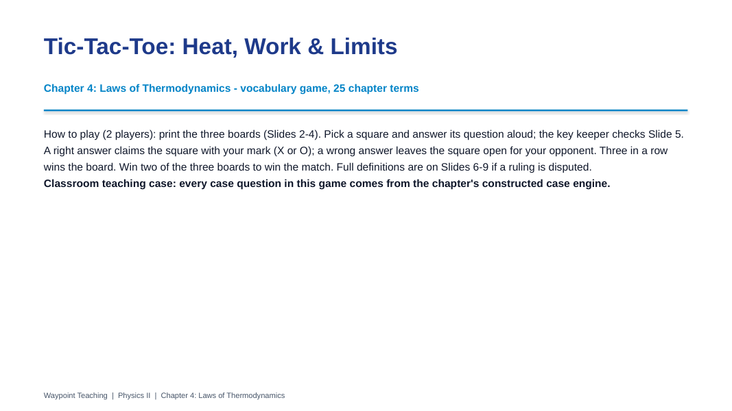 Laws of Thermodynamics Tic-Tac-Toe Review Game sample page