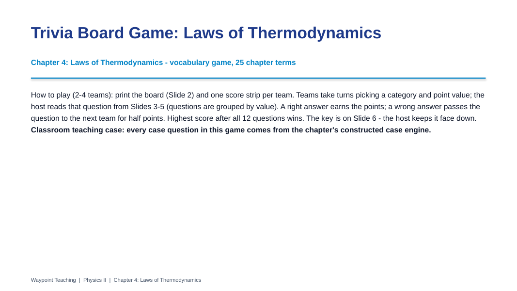 Laws of Thermodynamics Trivia Board Game sample page