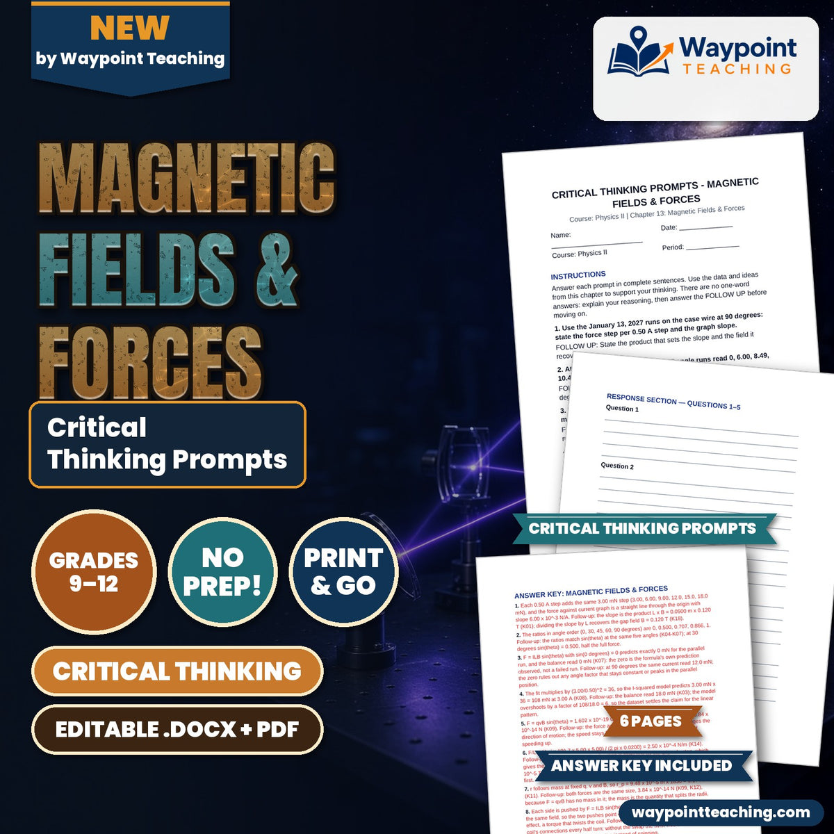 Magnetic Fields & Forces Critical Thinking Prompts cover