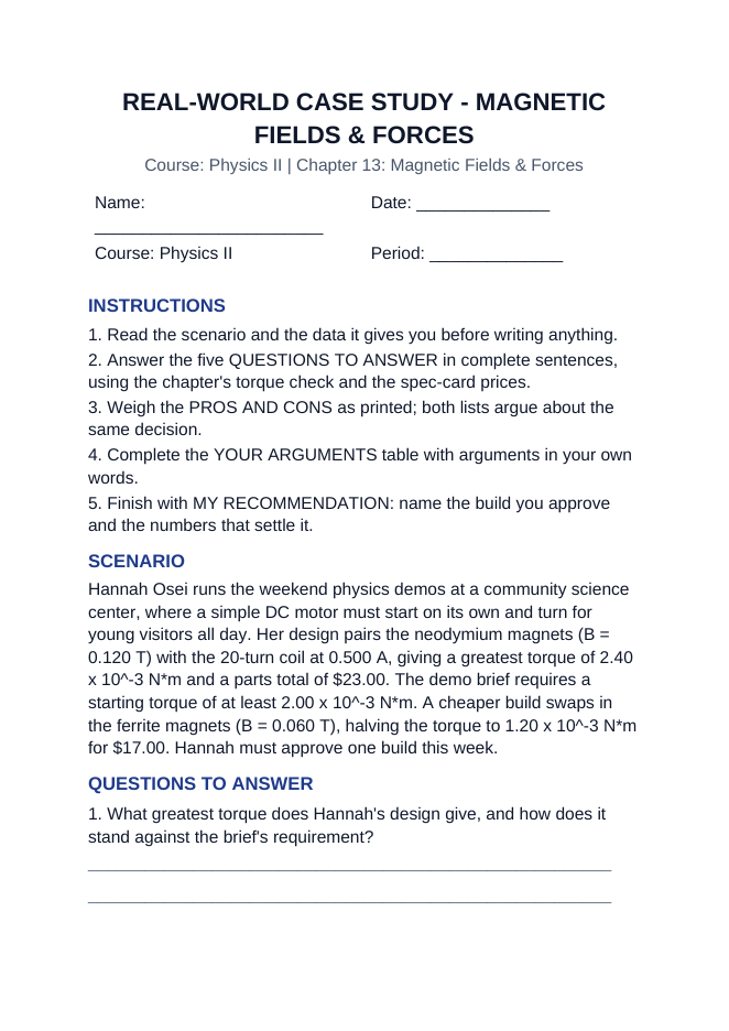 Magnetic Fields & Forces Real-World Case Study sample page