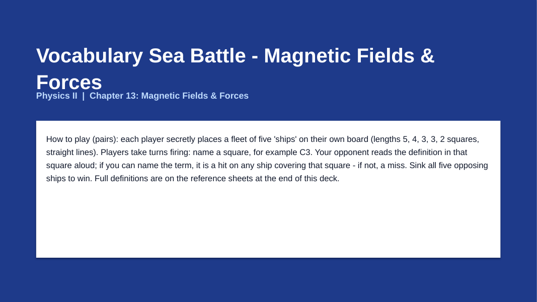 Magnetic Fields & Forces Sea Battle Review Game sample page