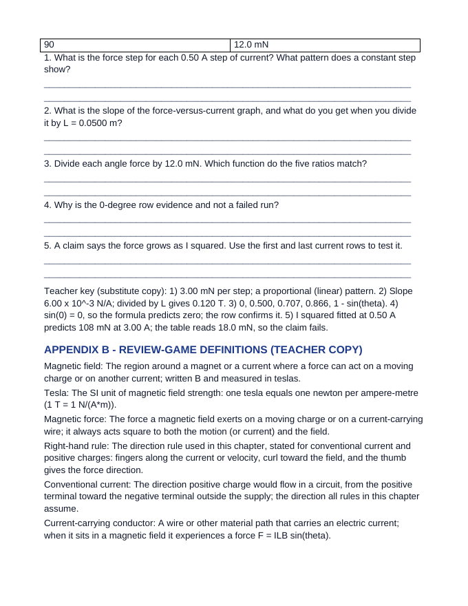 Magnetic Fields & Forces Substitute Lesson Plan sample page