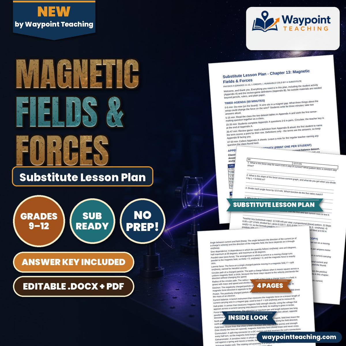 Magnetic Fields & Forces Substitute Lesson Plan cover