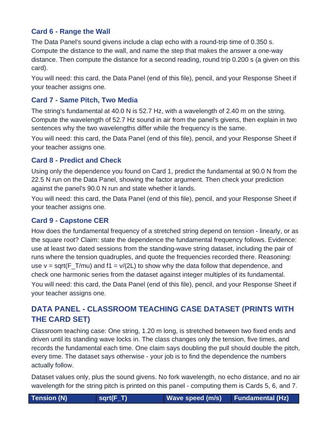 Mechanical & Standing Waves CER Task Cards sample page
