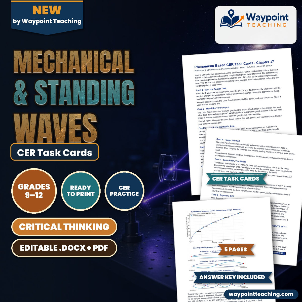 Mechanical & Standing Waves CER Task Cards cover