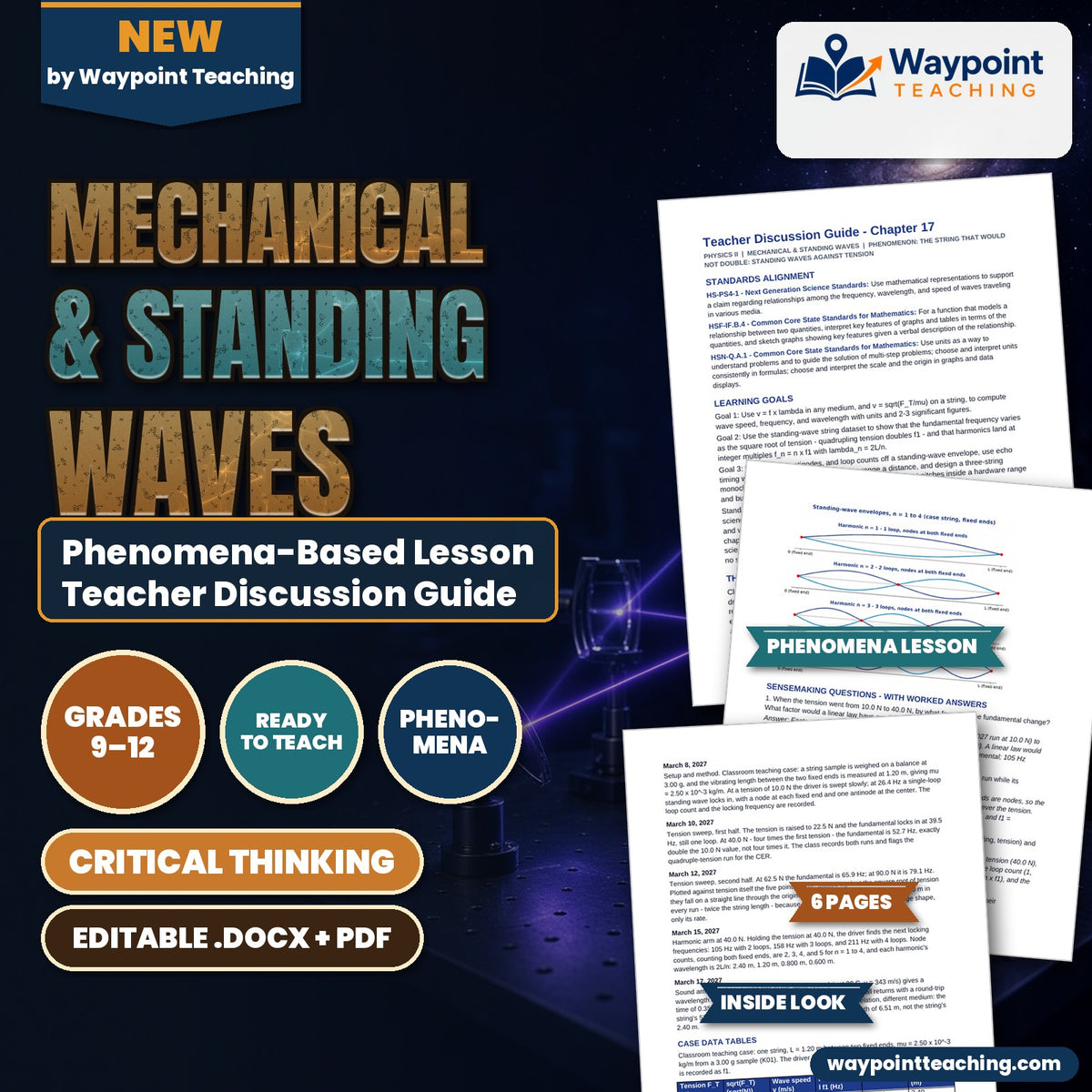 Mechanical & Standing Waves Phenomena-Based Lesson: The String That Would Not Double: Standing Waves Against Tension Teacher Discussion Guide cover