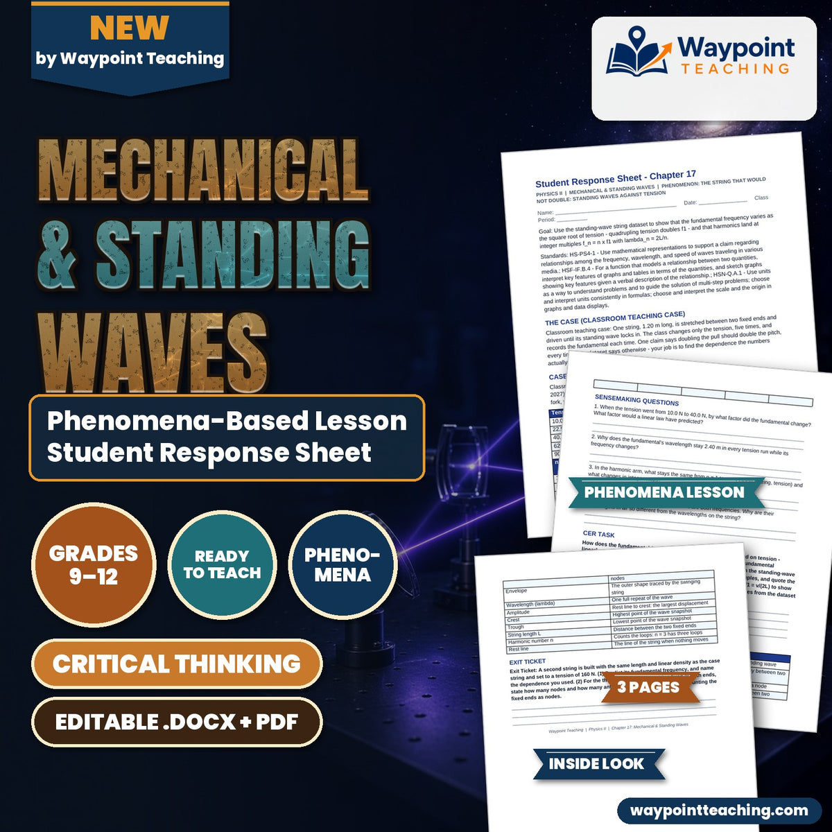 Mechanical & Standing Waves Phenomena-Based Lesson: The String That Would Not Double: Standing Waves Against Tension Student Response Sheet cover