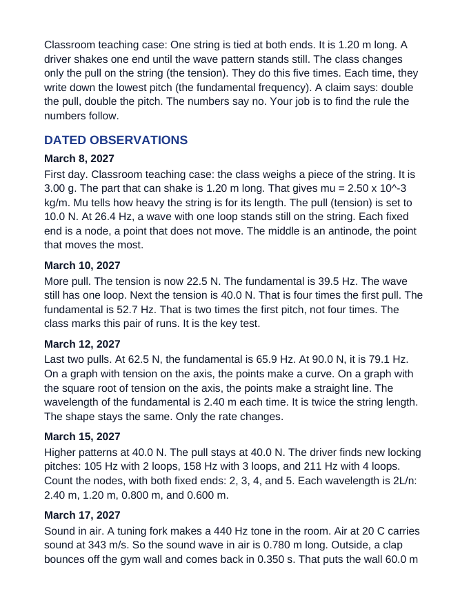 Mechanical & Standing Waves Scaffolded Phenomena-Based Lesson: The String That Would Not Double: Standing Waves and Tension Teacher Discussion Guide sample page