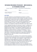 Mechanical & Standing Waves Spanish Reading Passage & Comprehension Questions sample page