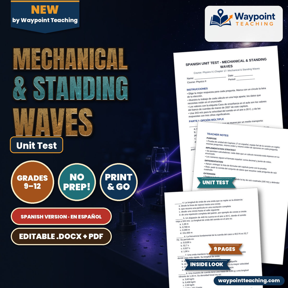 Mechanical & Standing Waves Spanish Unit Test cover