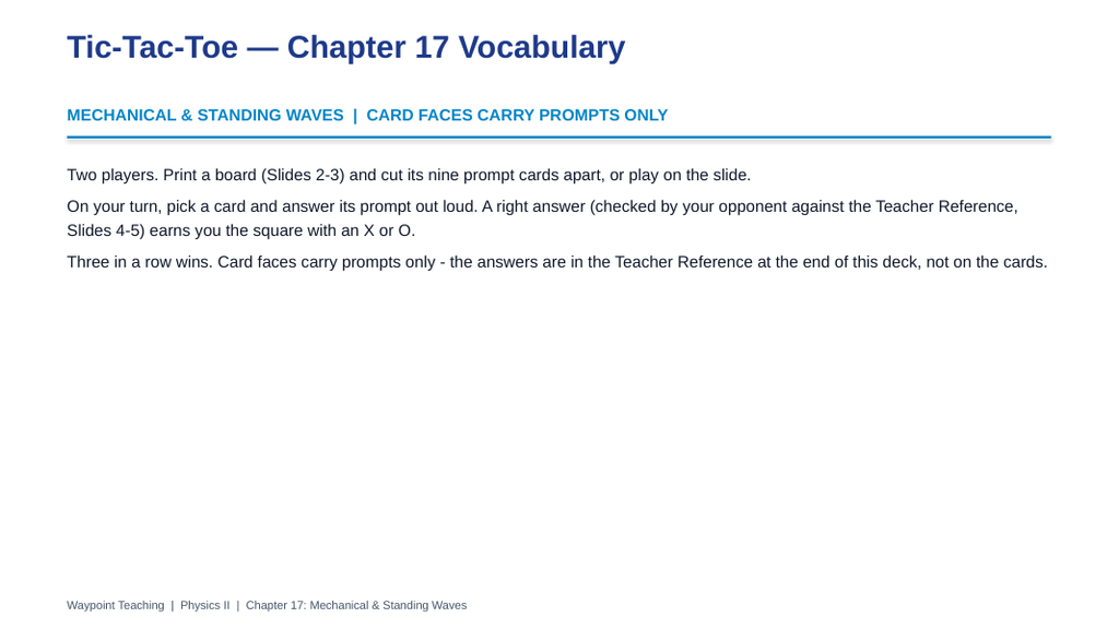 Mechanical & Standing Waves Tic-Tac-Toe Review Game sample page