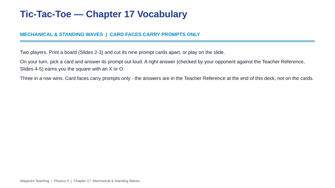 Mechanical & Standing Waves Tic-Tac-Toe Review Game sample page