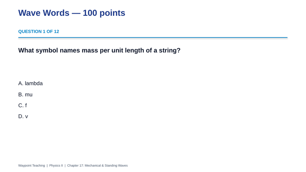 Mechanical & Standing Waves Trivia Board Game sample page