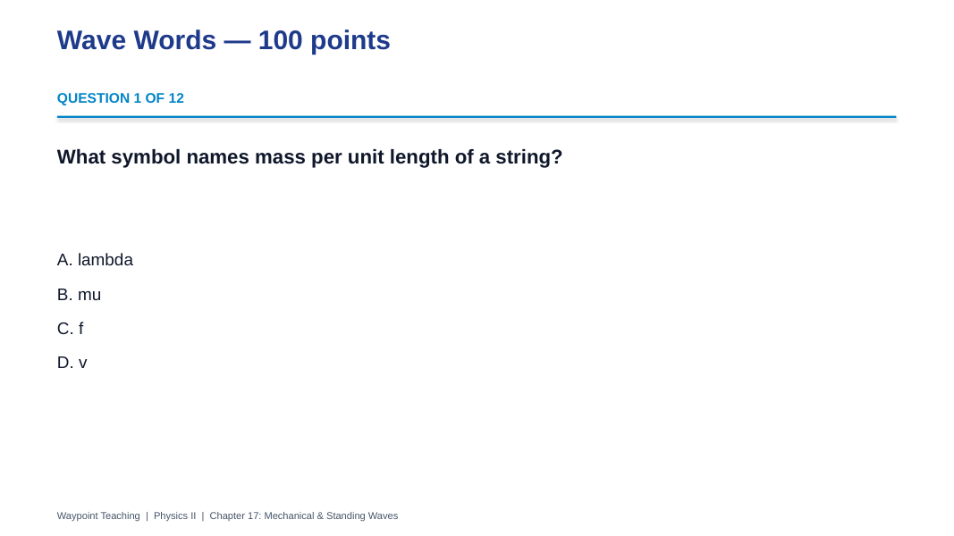 Mechanical & Standing Waves Trivia Board Game sample page