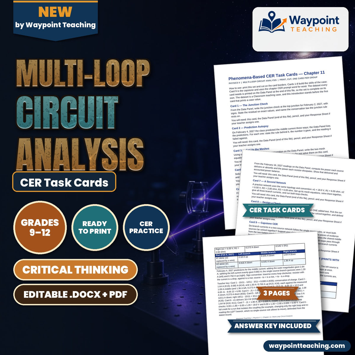 Multi-Loop Circuit Analysis CER Task Cards cover