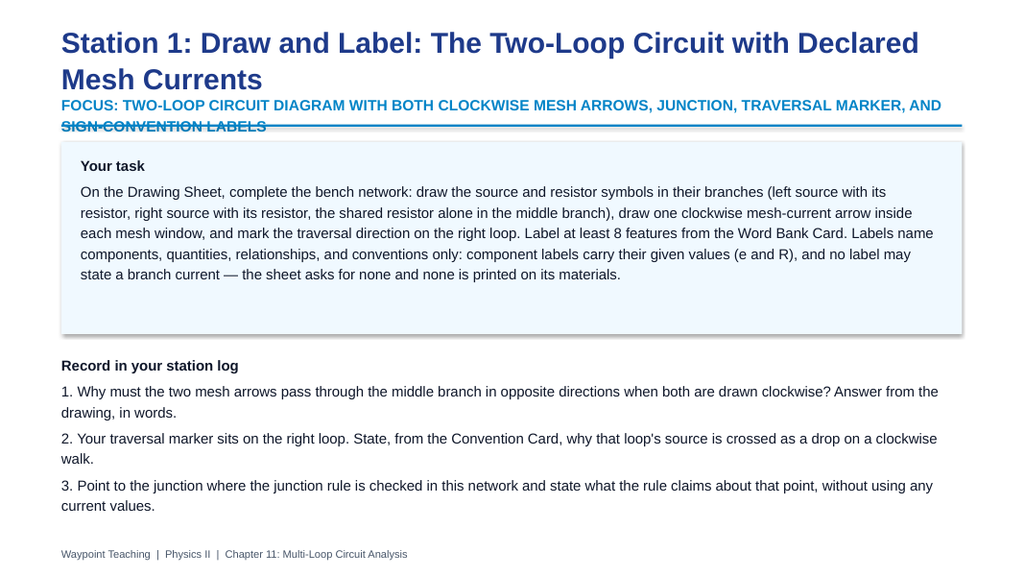 Multi-Loop Circuit Analysis Differentiation Stations sample page