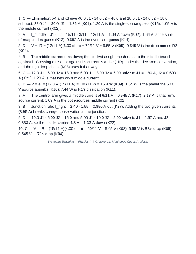 Multi-Loop Circuit Analysis Lesson Quiz sample page