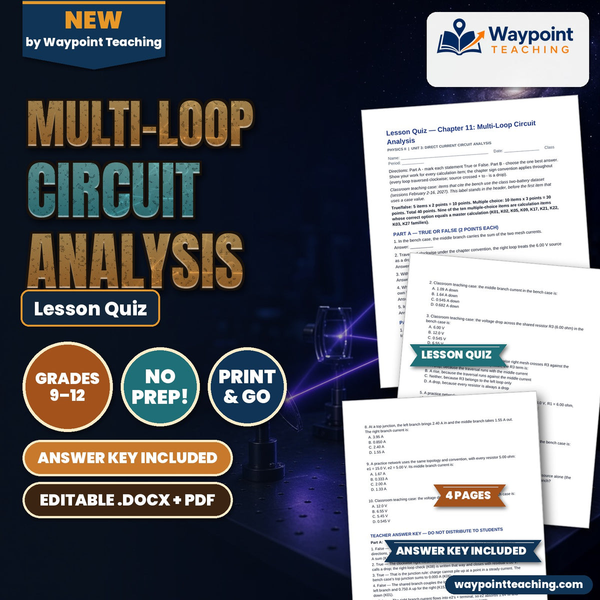 Multi-Loop Circuit Analysis Lesson Quiz cover