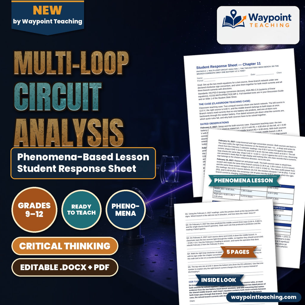 Multi-Loop Circuit Analysis Phenomena-Based Lesson: The Two-Battery Mesh Bench: Do the Branch Currents Obey One Battery at a Time? Student Response Sheet cover
