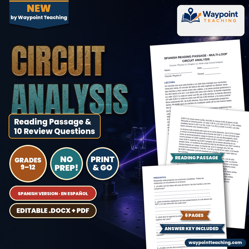 Multi-Loop Circuit Analysis Spanish Reading Passage & Comprehension Questions cover