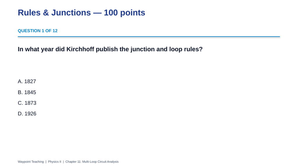 Multi-Loop Circuit Analysis Trivia Board Game sample page
