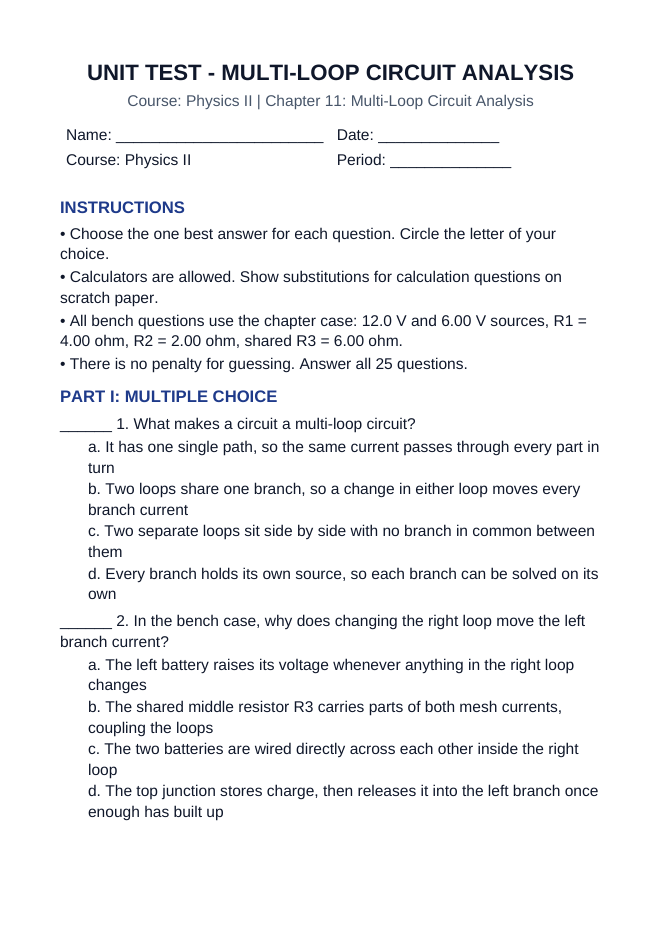 Multi-Loop Circuit Analysis Unit Test sample page