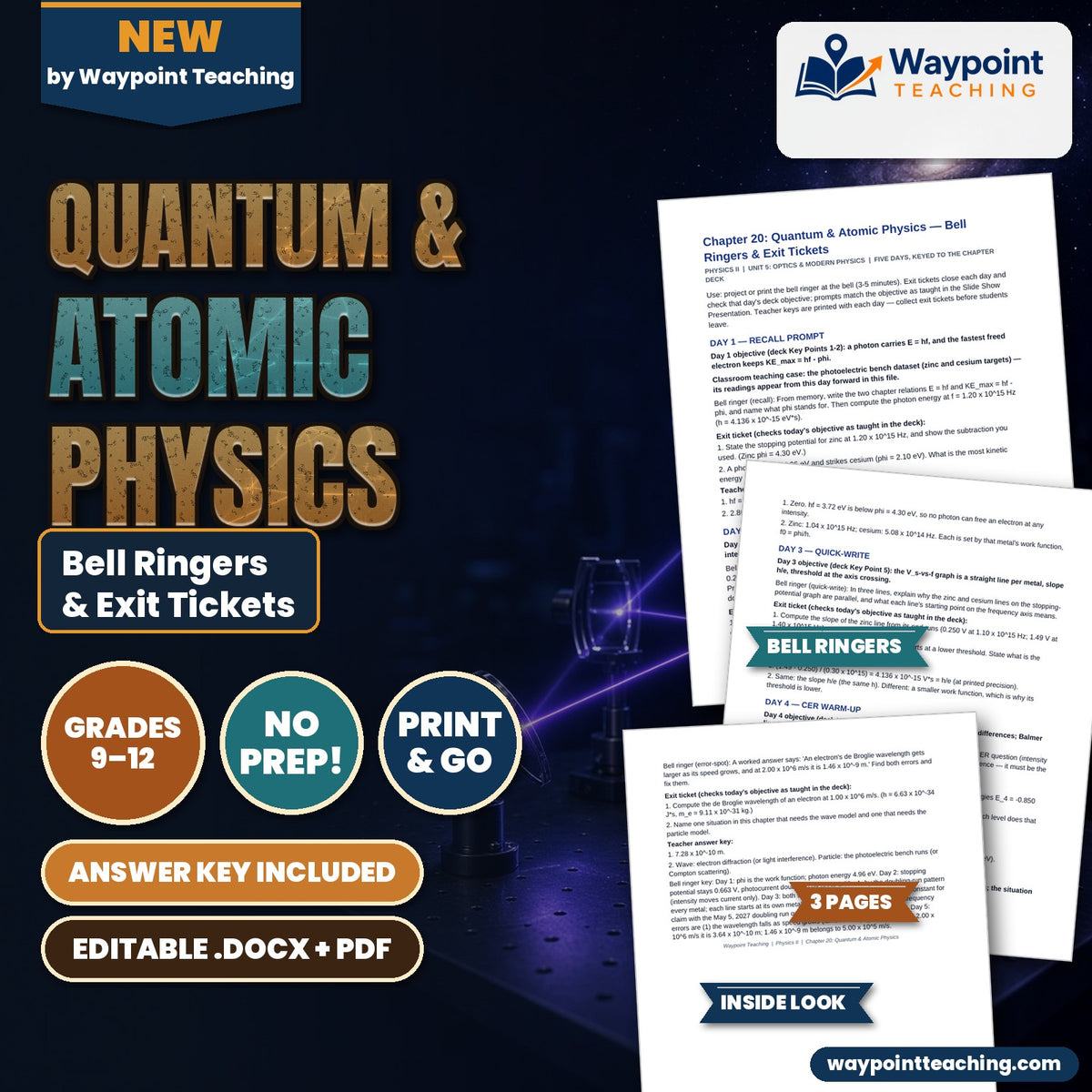 Quantum & Atomic Physics Bell Ringers & Exit Tickets cover