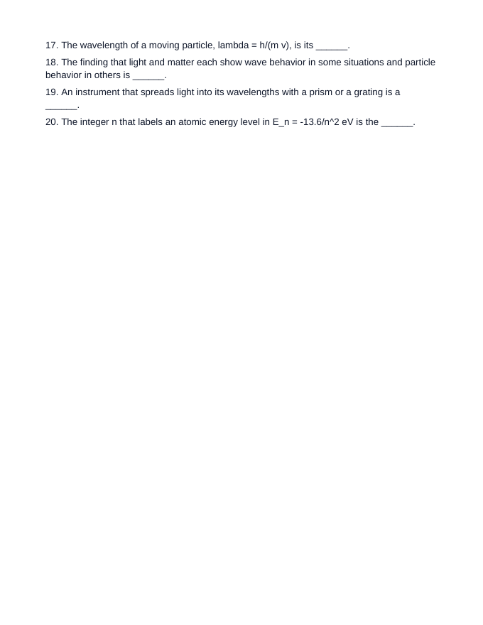 Quantum & Atomic Physics Fill-in-the-Blank Vocabulary Worksheet sample page