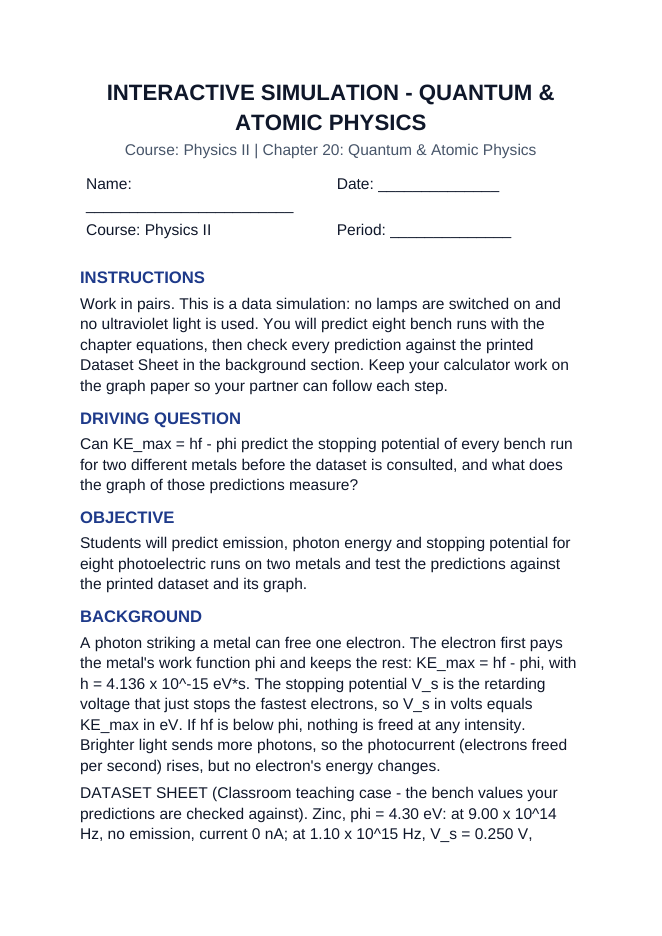 Quantum & Atomic Physics Interactive Simulation sample page