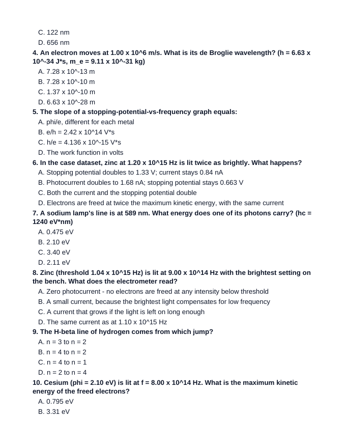 Quantum & Atomic Physics Lesson Quiz sample page