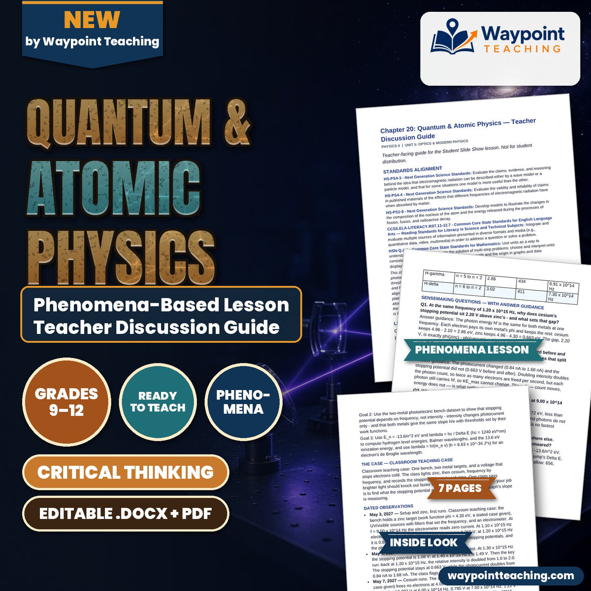 Quantum & Atomic Physics Phenomena-Based Lesson: Two Metals, One Slope: The Photoelectric Bench Teacher Discussion Guide cover