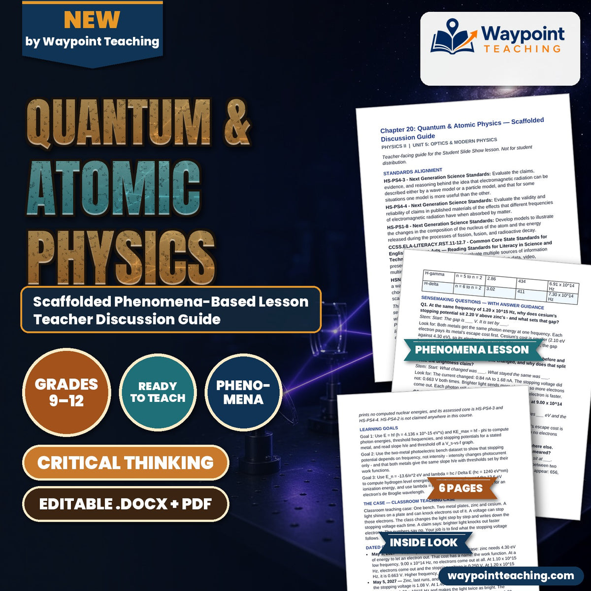 Quantum & Atomic Physics Scaffolded Phenomena-Based Lesson: Two Metals, One Slope: The Light Bench Teacher Discussion Guide cover
